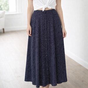 Vtg y2k 90s Polka Dot Maxi Skirt Button Down secretary academia Rockabilly Sz 16